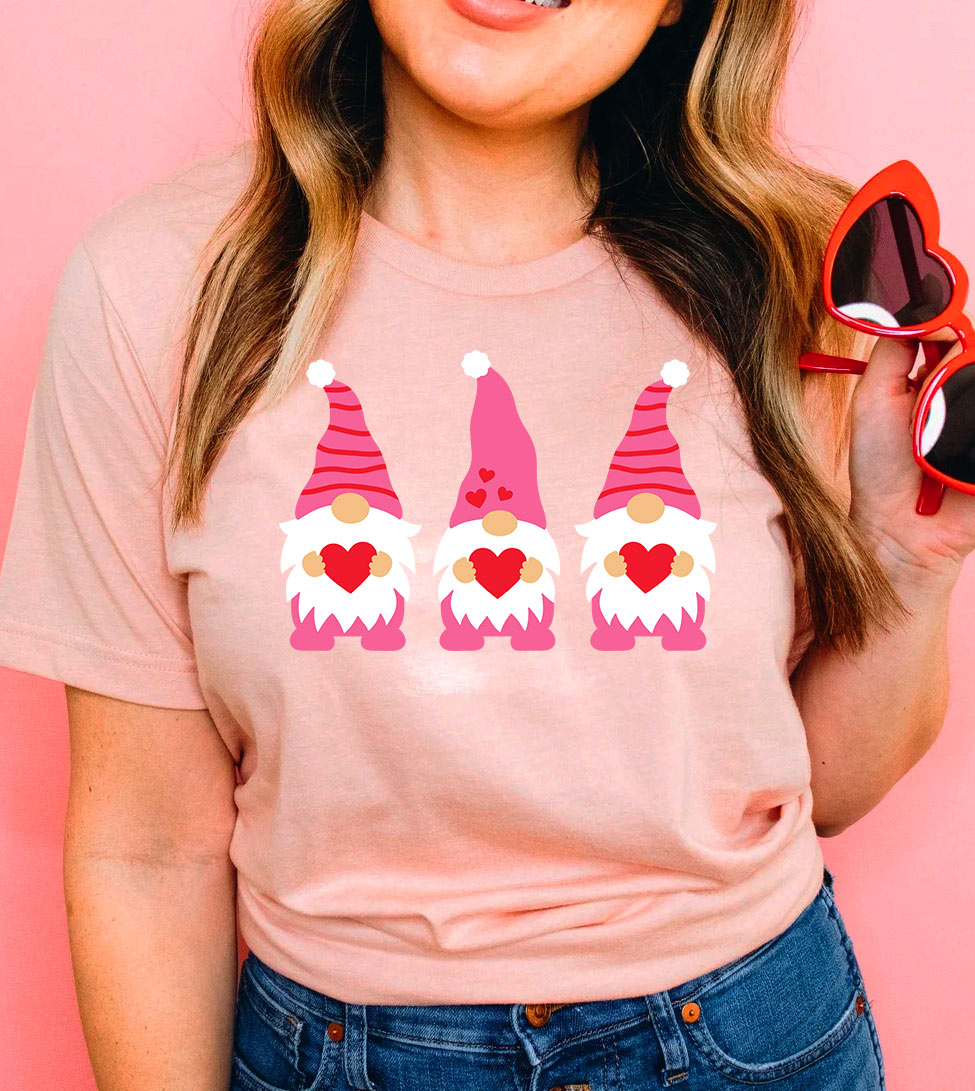 Gnome Valentine - Valentine's Day Gnome Heart Cute Fun Gift T-Shirt, Xs / Peachpuff