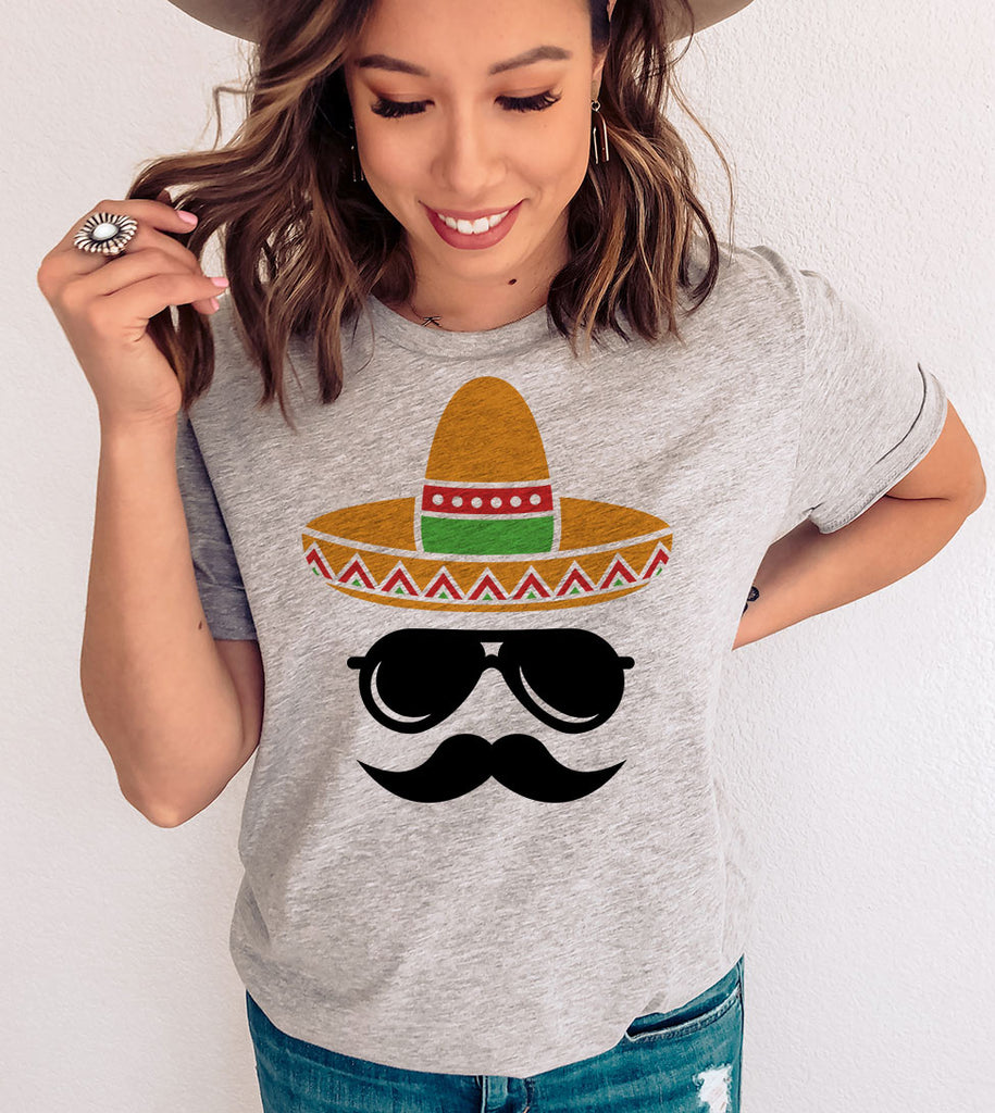 Hat Shades Mustache - Cinco De Mayo Funny Sombrero Drinks Party Celebration T-Shirt