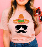 Hat Shades Mustache - Cinco De Mayo Funny Sombrero Drinks Party Celebration T-Shirt