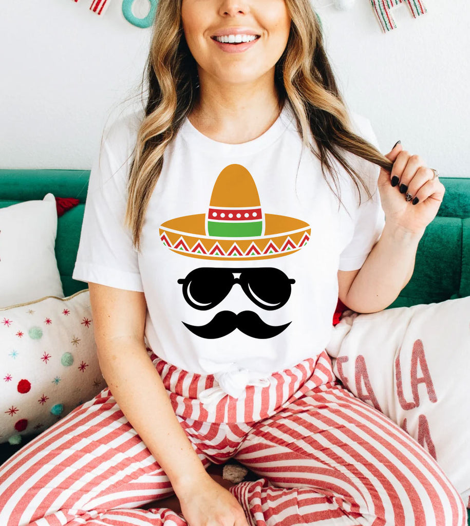 Hat Shades Mustache - Cinco De Mayo Funny Sombrero Drinks Party Celebration T-Shirt