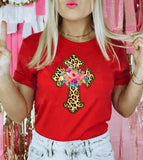 Leopard Print Easter Cross - Easter Cute Religious God Jesus Cross T-Shirt