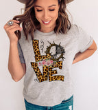 Love Crown Flowers - Easter Cute Leopard Print Love Religious God Jesus Cross T-Shirt