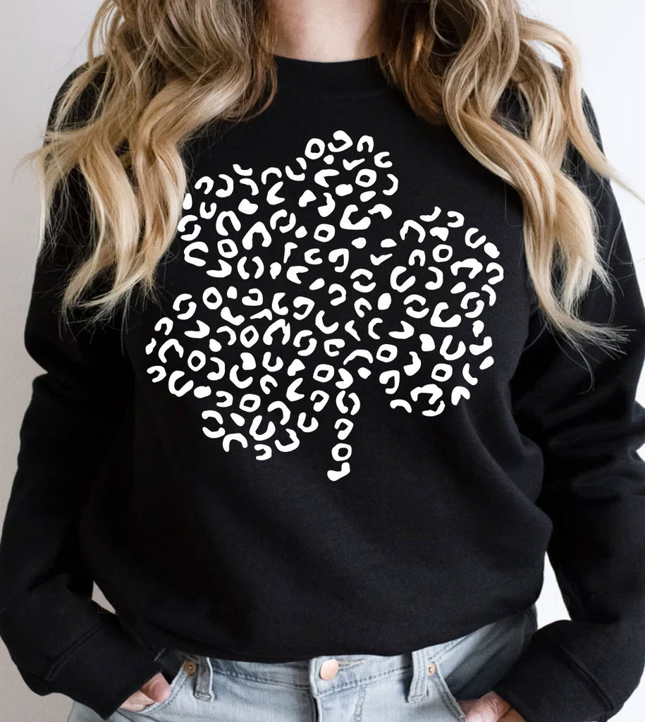 Leopard Shamrock - St. Patrick's Day Clover Luck Fun - Sweatshirt