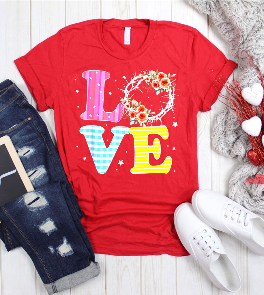 Love Easter - Easter Love Crown of Thorns Flowers Cute Religious God Jesus T-Shirt