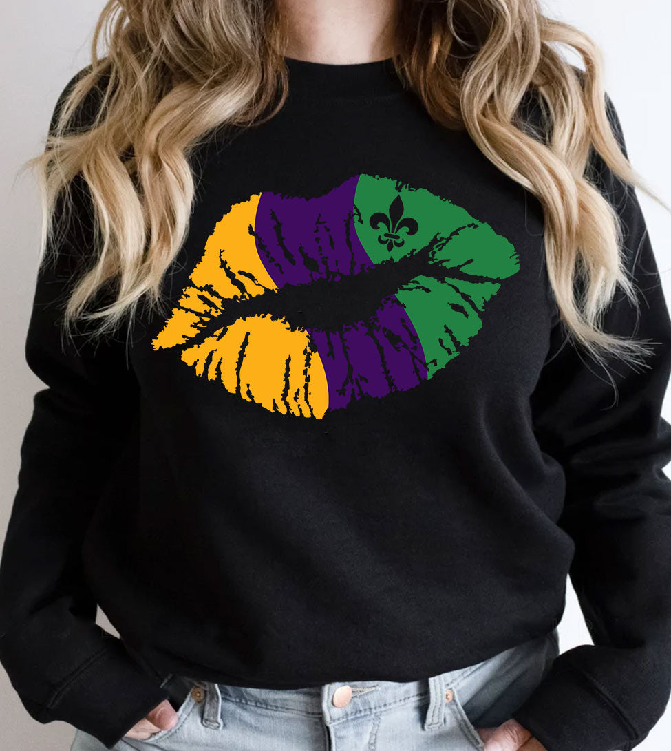 Mardi Gras Lips - Mardi Gras Kiss Fun Cute NOLA - Sweatshirt