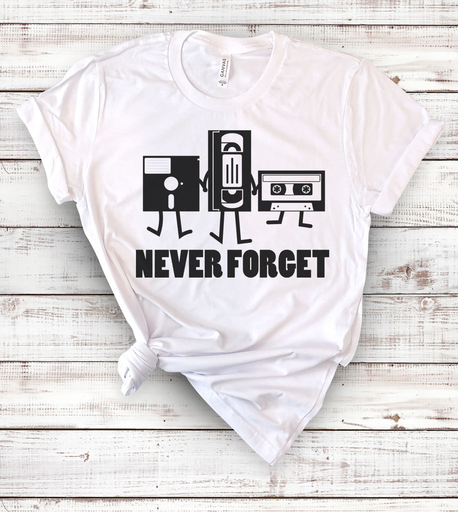 Never Forget VHS Floppy Disc - Funny Retro T-Shirt