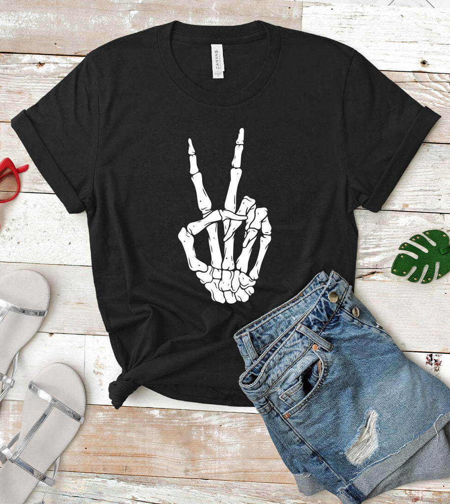 Skeleton Hand Peace Sign -  Halloween T-Shirt