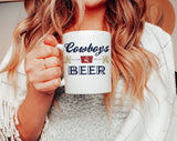 "Cowboys And Beer" design on a white ceramic coffee mug