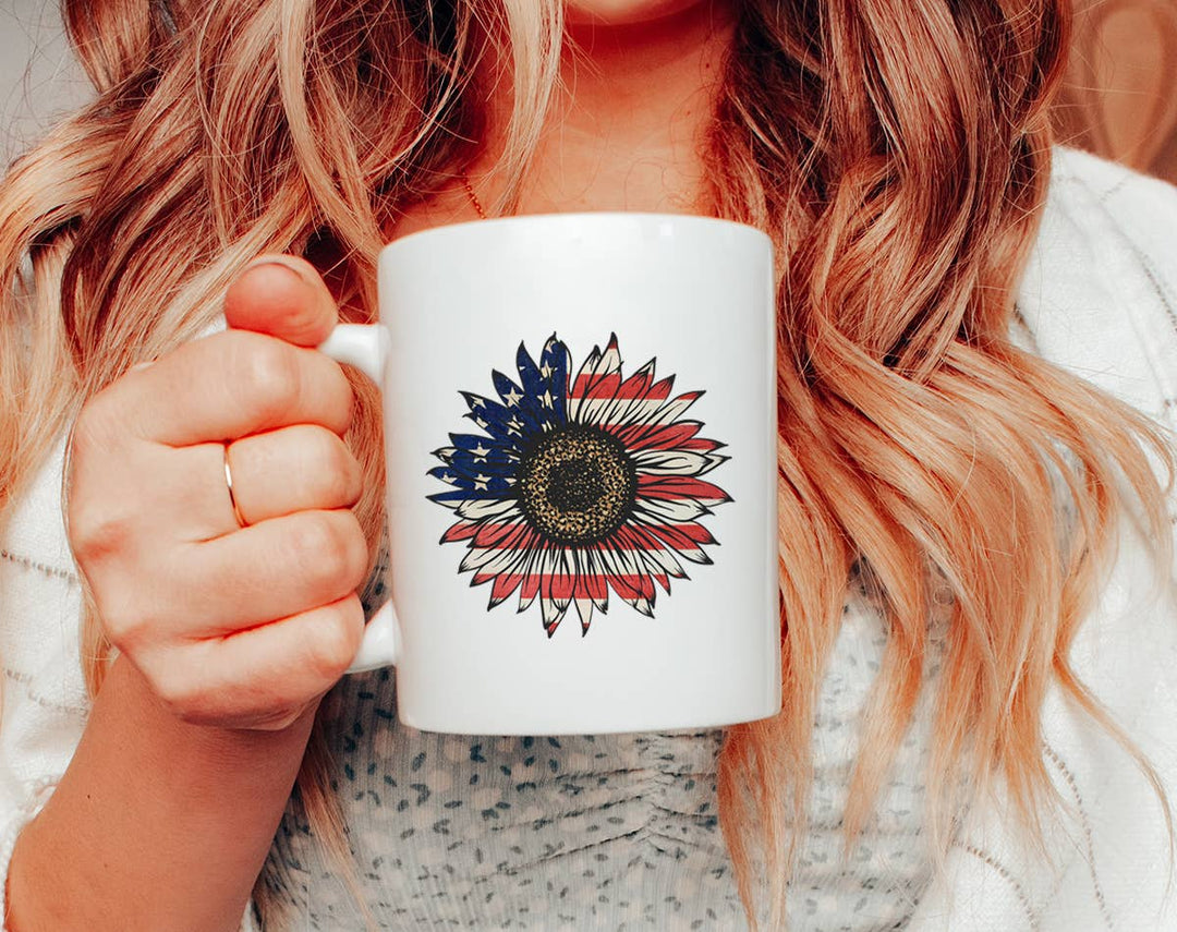 "4th of July" design on a white ceramic coffee mug