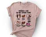 "Things I Do In My Spare Time Horse" design on a peach unisex t-shirt