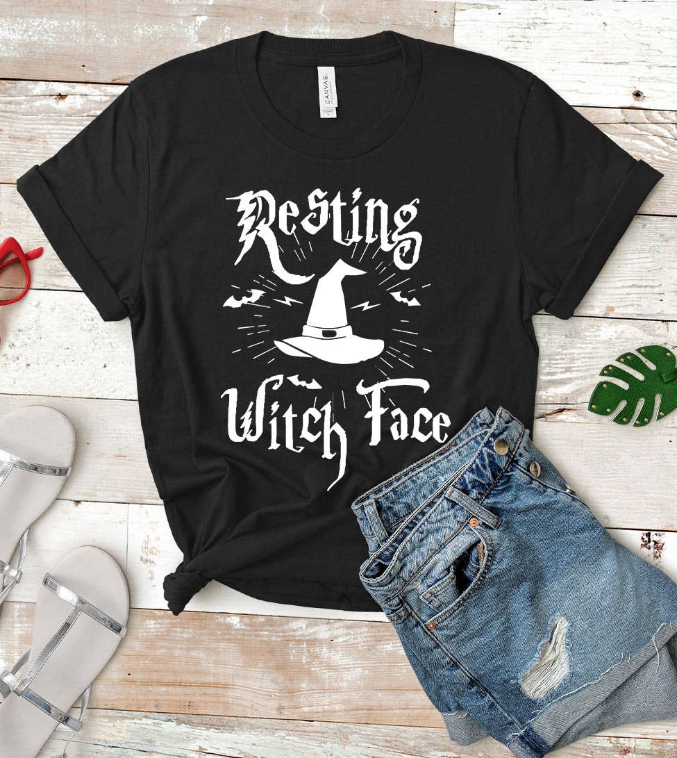 "Resting Witch Face" design on a black unisex t-shirt