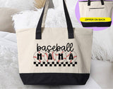 "Baseball Mama" design on a natural canvas zippered tote bag