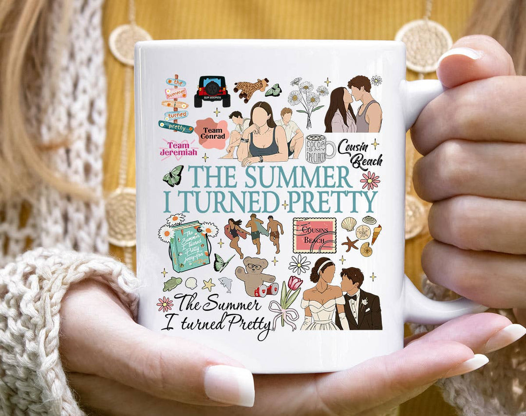 "The Summer I Turned Pretty Collage Inspired" design on a white ceramic coffee mug