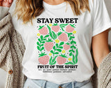 "Stay Sweet Strawberries" design on a white unisex t-shirt