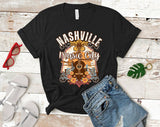 "Nashville Country Music City" design on a black unisex t-shirt