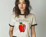 "You Got A Fast Car Lowly Worm" design on a natural ringer t-shirt with black contrast trim