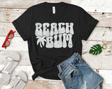 "Beach Bum" design on a black unisex t-shirt