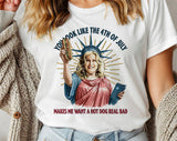 "You Look Like The 4th Of July Meme" design on a white unisex t-shirt