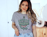 "Lucky's Irish Lodge Retro" design on a heather gray unisex t-shirt