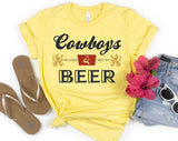 "Cowboys And Beer Country Music" design on a pale yellow unisex t-shirt