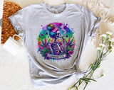 "Cannabitch Skeleton Hippie" design on a heather gray unisex t-shirt