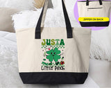 "Just A Little Pinch" design on a natural canvas zippered tote bag