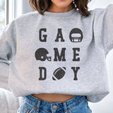 "Game Day Distressed Football" design on an ash gray unisex crewneck sweatshirt