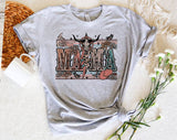 "Mama Western Boho" design on a heather gray unisex t-shirt