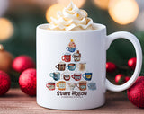 "Star Hollow Christmas Tree" Christmas design on a white coffee mug