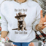 "Yee'd Your Last Haw" design on an ash gray unisex crewneck sweatshirt