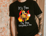 "It's Fine Everything Is Fine Dog" design on a black unisex t-shirt