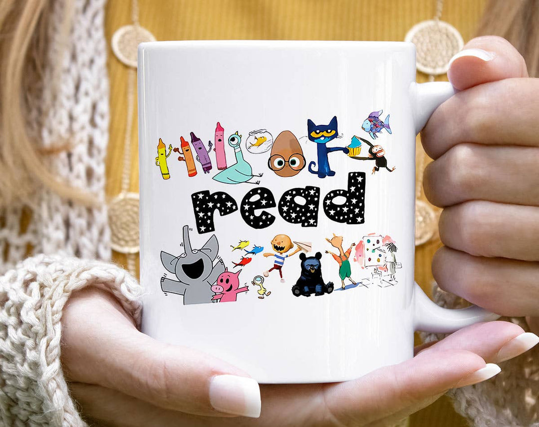 "Read Kids Book Character" design on a white ceramic coffee mug