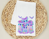 Iridescent Ghost Bow Halloween Tea Towel, Flour Sack Kitchen Dish Towel