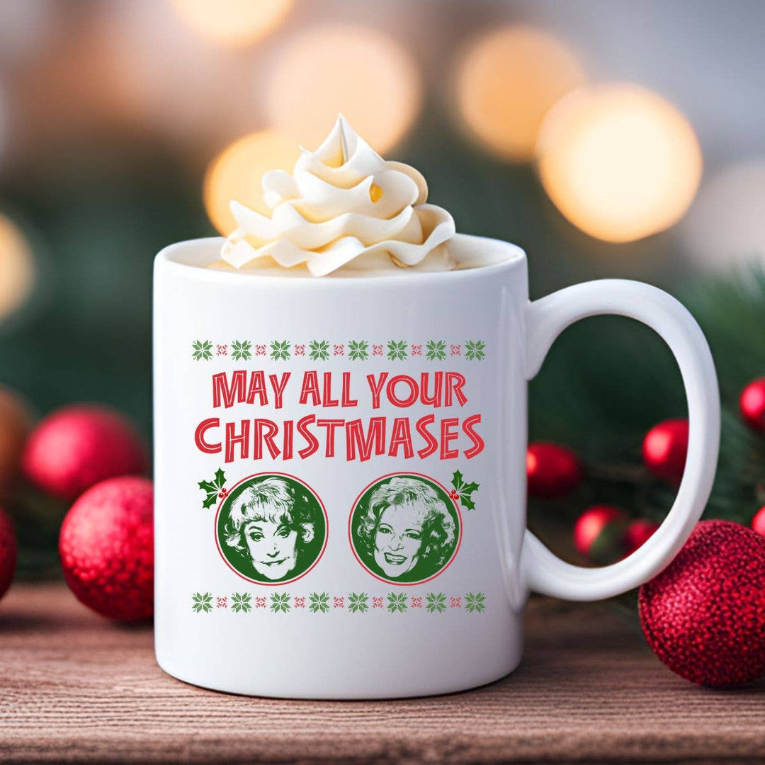 "May All Your Christmases Bea White" Christmas design on a white coffee mug