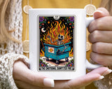"Emotional Dumpster Fire" design on a white ceramic coffee mug