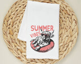 Summer Vibes Highland Cow Tea Towel, Flour Sack Kitchen Dish Towel