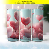 "Pink Balloons" design on a 20 oz skinny tumbler with lid and straw