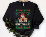 "Merry Corgmas" design on a black unisex crewneck sweatshirt