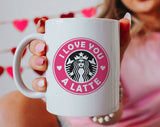 I Love You Latte Pink Coffee Logo Valentine's Coffee Mug