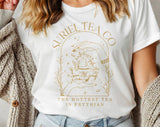 "Suriel Tea Co" design on a white unisex t-shirt