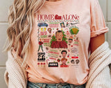 "Home Alone Christmas Collage" design on a peach unisex t-shirt