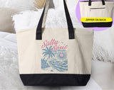 Salty Soul Beach Palm Tree Retro Tote Bag