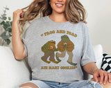 "Frog & Toad Ate Cookies" design on a heather gray unisex t-shirt