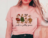 "Just A Jolly Goose Christmas" design on a peach unisex t-shirt