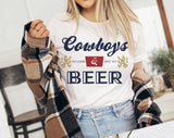 "Cowboys And Beer Country Music" design on a white unisex t-shirt