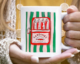 "Sardines Tinned Fish" design on a white ceramic coffee mug