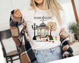 "Stars Hollow Fall" design on a white unisex t-shirt