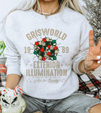 "Griswold 1989 Exterior Illumination" design on an ash gray unisex crewneck sweatshirt