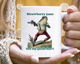 "Strawberry Jams, Glock Don't" design on a white ceramic coffee mug