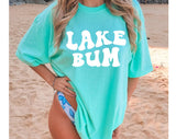 "Lake Bum" design on an island reef blue Comfort Colors t-shirt